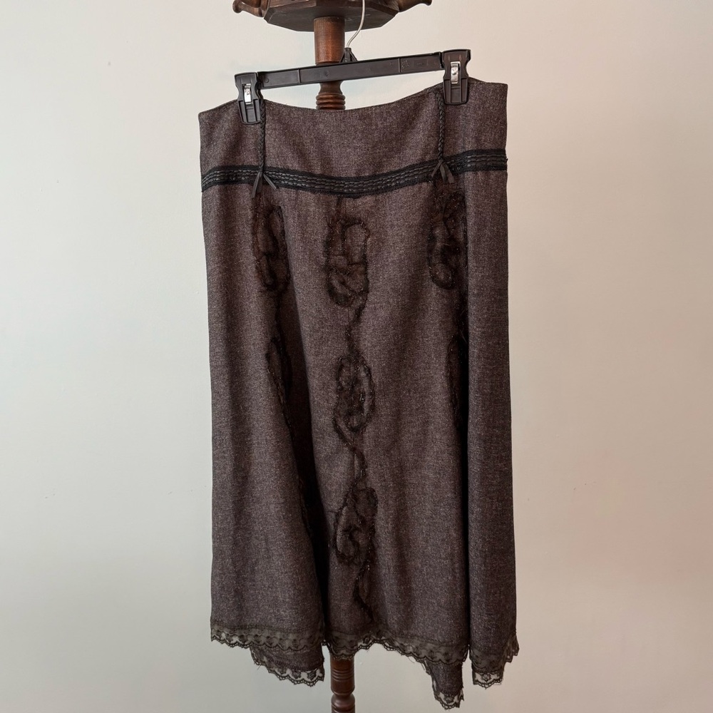 Vintage Forwear New York Elegant Brown Lace Trim Skirt Sz 14